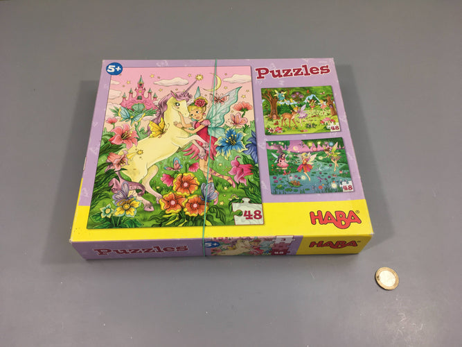 Puzzle 3x48 pcs  Fées-licornes +5a Complet, moins cher chez Petit Kiwi