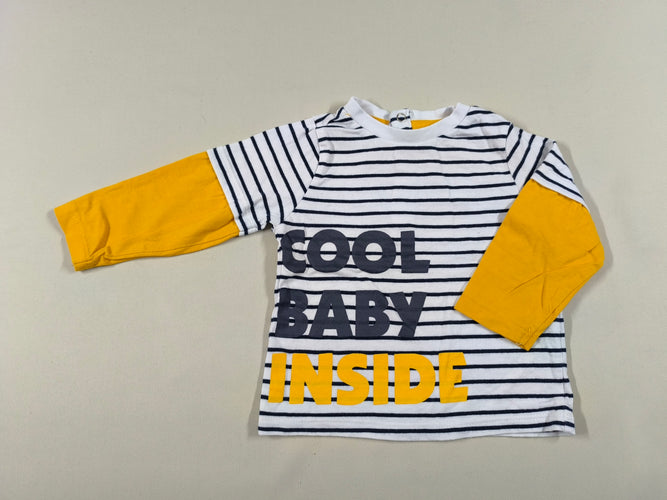 T-shirt m.l blanc rayé noir "Cool baby inside", moins cher chez Petit Kiwi