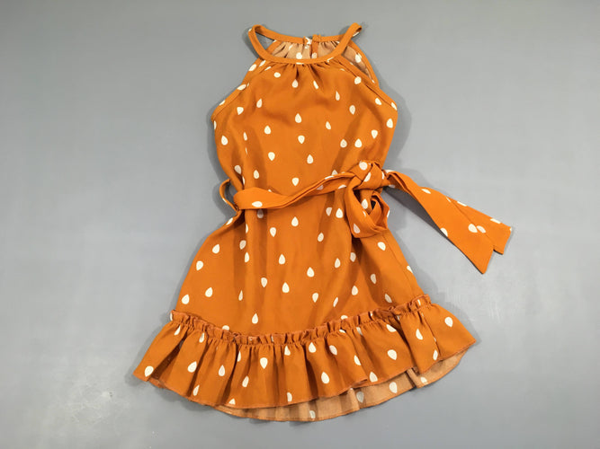 Robe fines bretelles ocre gouttes volant ceinture, moins cher chez Petit Kiwi