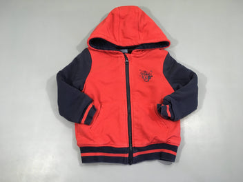 Sweat zippé à capuche rouge-bleu doublé peluche Félin