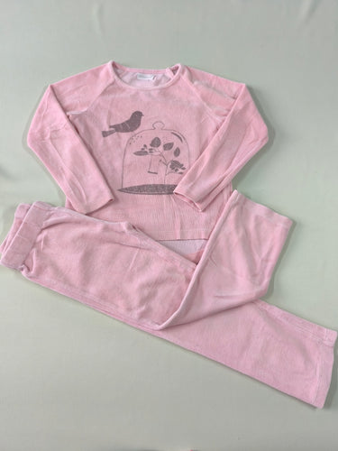 Pyjama 2pcs velours rose oiseau, moins cher chez Petit Kiwi