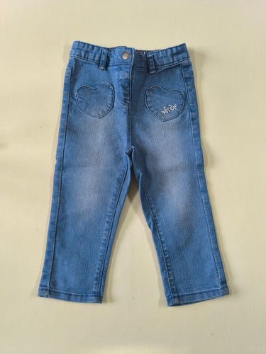 Jeans bleu poches coeurs, moins cher chez Petit Kiwi