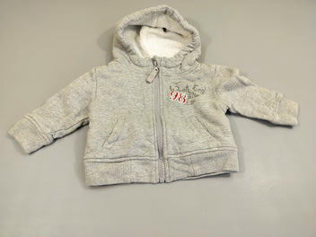 Gilet gris zippé à capuche, intérieur moutonné 