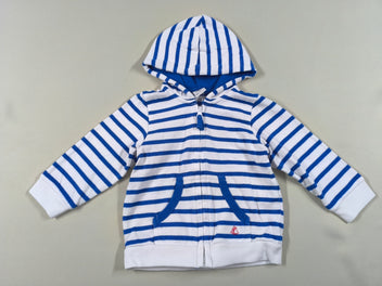 Gilet zippé à capuche blanc rayé bleu poches