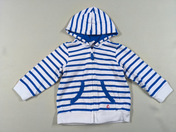 Gilet zippé à capuche blanc rayé bleu poches, moins cher chez Petit Kiwi