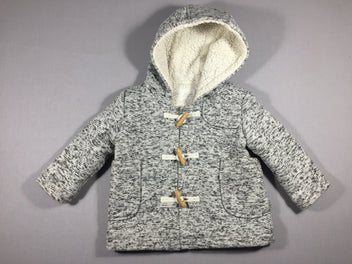 Manteau à capuche blanc chiné noir - intérieur en pilou.