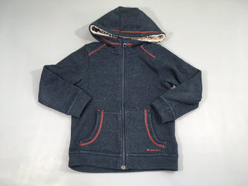 Gilet bleu foncé zippé à capuche doublée teddy