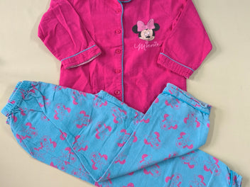 Pyjama 2 pcs flanelle rose Minnie pantalon bleu (bouloché)