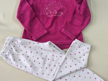 Pyjama 2pcs velours rose foncé animaux étoiles pantalon blanc étoiles