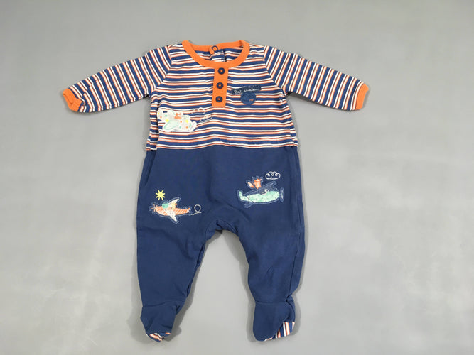 Pyjama jersey bleu rayé orange/blanc avion, moins cher chez Petit Kiwi