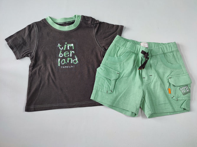 T-shirt m.c brun "Timberland" + Short jersey vert poches latérales, moins cher chez Petit Kiwi