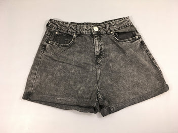 Short jean denim noir effet délavé à revers