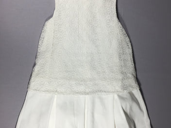 Robe s.m blanche - effet superposé de tulle brodé et coton texturé