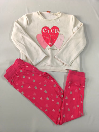 Pyjama 2 pcs molleton beige "Club de rêveuse"/Pantalon jersey rose coeurs paillettes, moins cher chez Petit Kiwi