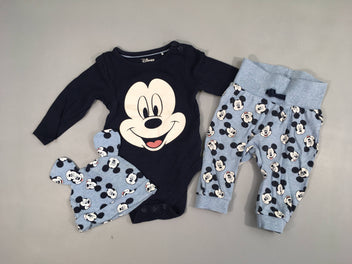 Body m.l bleu foncé Mickey + Pantalon à pieds bleu clair + Bonnet