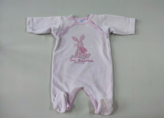 Pyjama velours rose rayé blanc lapin "Trop mignonne", moins cher chez Petit Kiwi