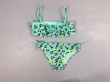 Maillot 2 pcs turquoise motifs léopard