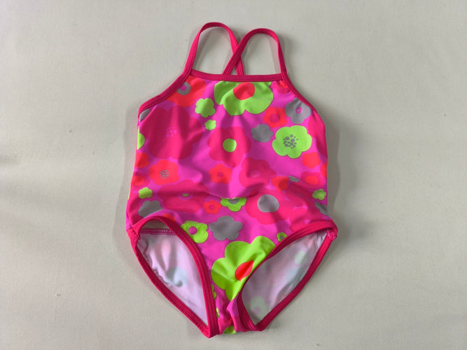 Maillot mauve fleurs roses/oranges/vertes, moins cher chez Petit Kiwi