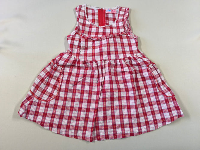 Robe s.m gaufrée à carreaux rouge/blanc strass, moins cher chez Petit Kiwi