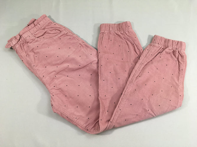 Pantalon velours côtelé rose pois noirs taille et chevilles élastiques, moins cher chez Petit Kiwi