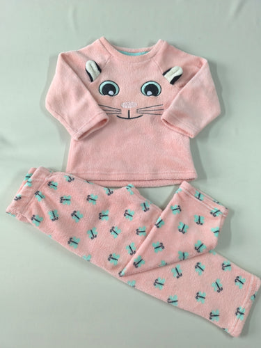 Pyjama 2 pcs veloudoux rose chat pantalon rose papillons, moins cher chez Petit Kiwi