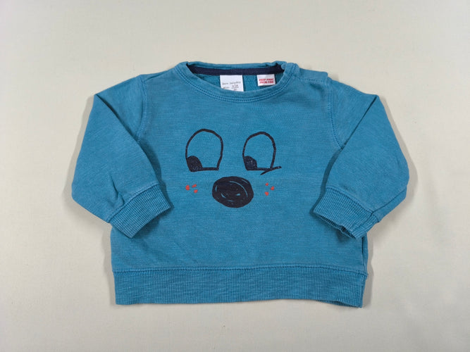 Sweat bleu canard yeux nez, moins cher chez Petit Kiwi