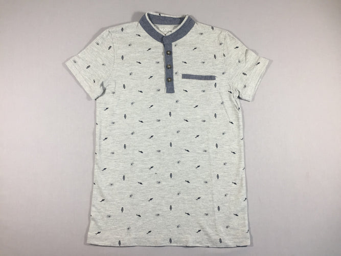 T-shirt m.c gris motifs marins bleu marine - coton piqué - col mao, moins cher chez Petit Kiwi