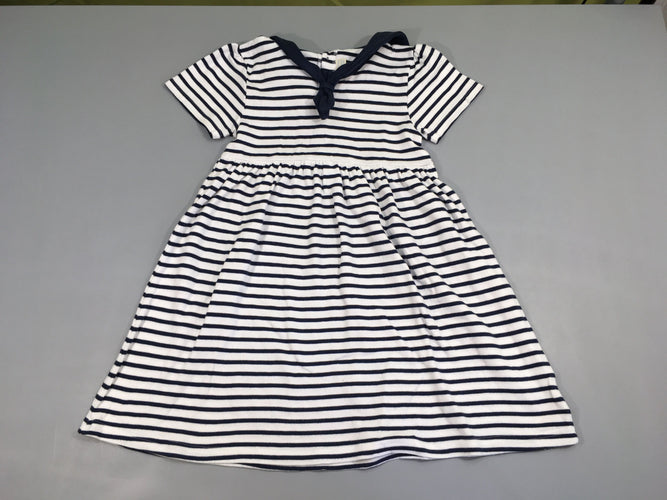 Robe m.c molleton blanc rayé bleu marine col marin, Jojo Maman Bébé, moins cher chez Petit Kiwi