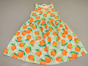 Robe s.m bleu clair, motifs poires oranges et fleurs blanches