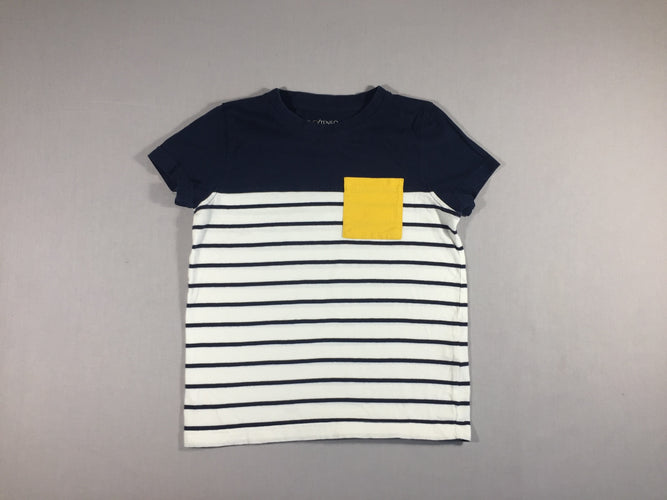 T-shirt m.c bleu marine/blanc poche jaune, moins cher chez Petit Kiwi