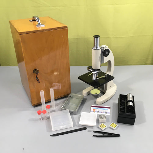 Microscope ancien Paralux Labo 403 + Caissons en bois  et accessoire fonctionne sans piles), moins cher chez Petit Kiwi