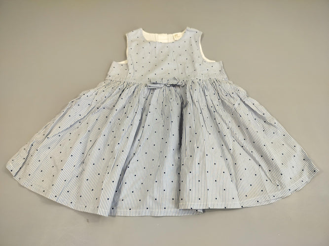 Robe s.m lignée bleu,,blanc  à pois bleu marine, noeud à l'avant, moins cher chez Petit Kiwi