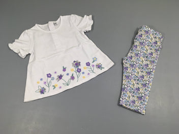 T-shirt m.c blanc fleurs appliquées + Legging