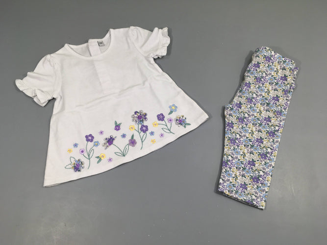 T-shirt m.c blanc fleurs appliquées + Legging, moins cher chez Petit Kiwi