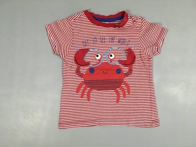 T-shirt m.c blanc rayé rouge crabe pinces texturées, moins cher chez Petit Kiwi