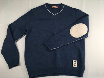 Pull bleu col V 100% Laine légèrement feutré