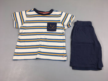 Pyjashort 2pcs jersey écru rayé bleu jaune