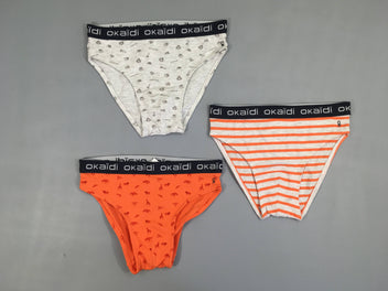 3 Slips gris-orange motifs