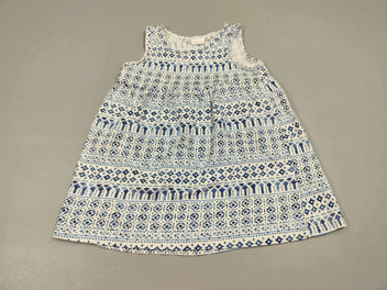 Robe s.m blanche motifs bleus 100% coton