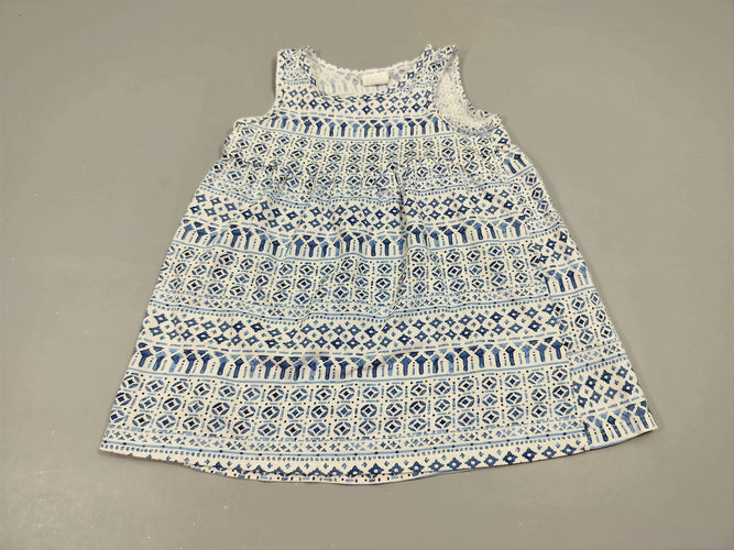 Robe s.m blanche motifs bleus 100% coton, moins cher chez Petit Kiwi