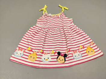 Robe fines bretelles blanche rayé rose, têtes de personnages Disney 100% coton