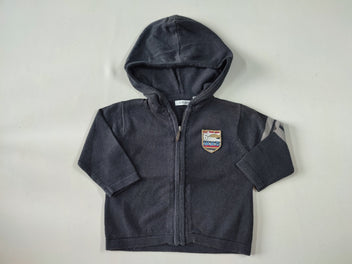 Gilet zippé à capuche gris foncé écusson 