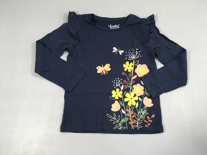 T-shirt m.l bleu marine fleurs froufrous, moins cher chez Petit Kiwi