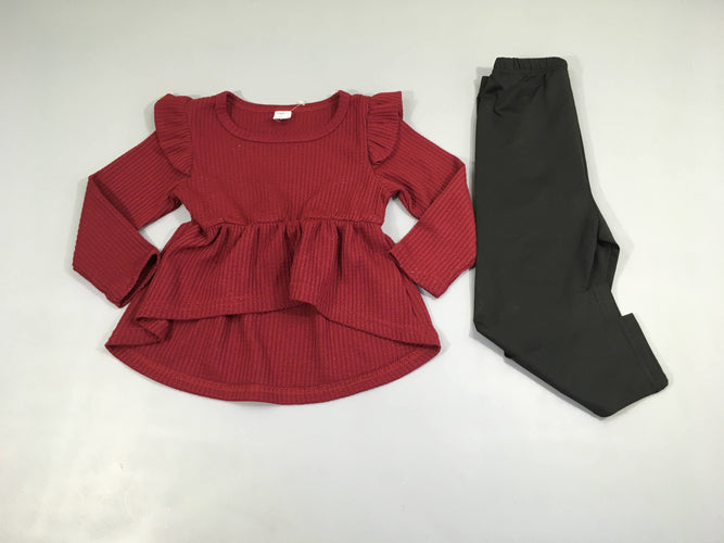 Robe m.l bordeau texturée + Legging satiné noir, moins cher chez Petit Kiwi