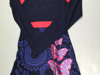 NEUF Robe ml jersey bleu foncé motifs rose