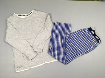 Pyjama 2pcs jersey gris-Pantalon à carreaux bleu