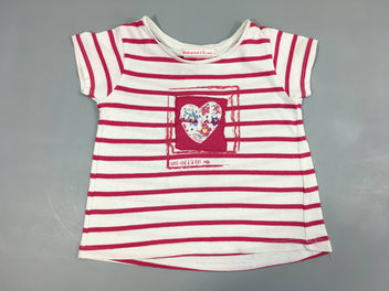 T-shirt m.c blanc rayé rose Coeur texturé