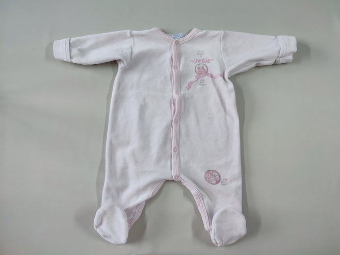 Pyjama velours rayé rose/blanc "Mon doudou en milleraies c'est mon préféré", moins cher chez Petit Kiwi