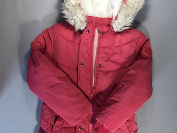 Manteau-doudoune rose à capuche - fourrure amovible - intérieur softy