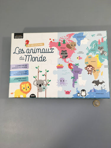 Mon Coffret Découverte : les animaux du monde puzzle en bois 24pcs + livre +4a, moins cher chez Petit Kiwi